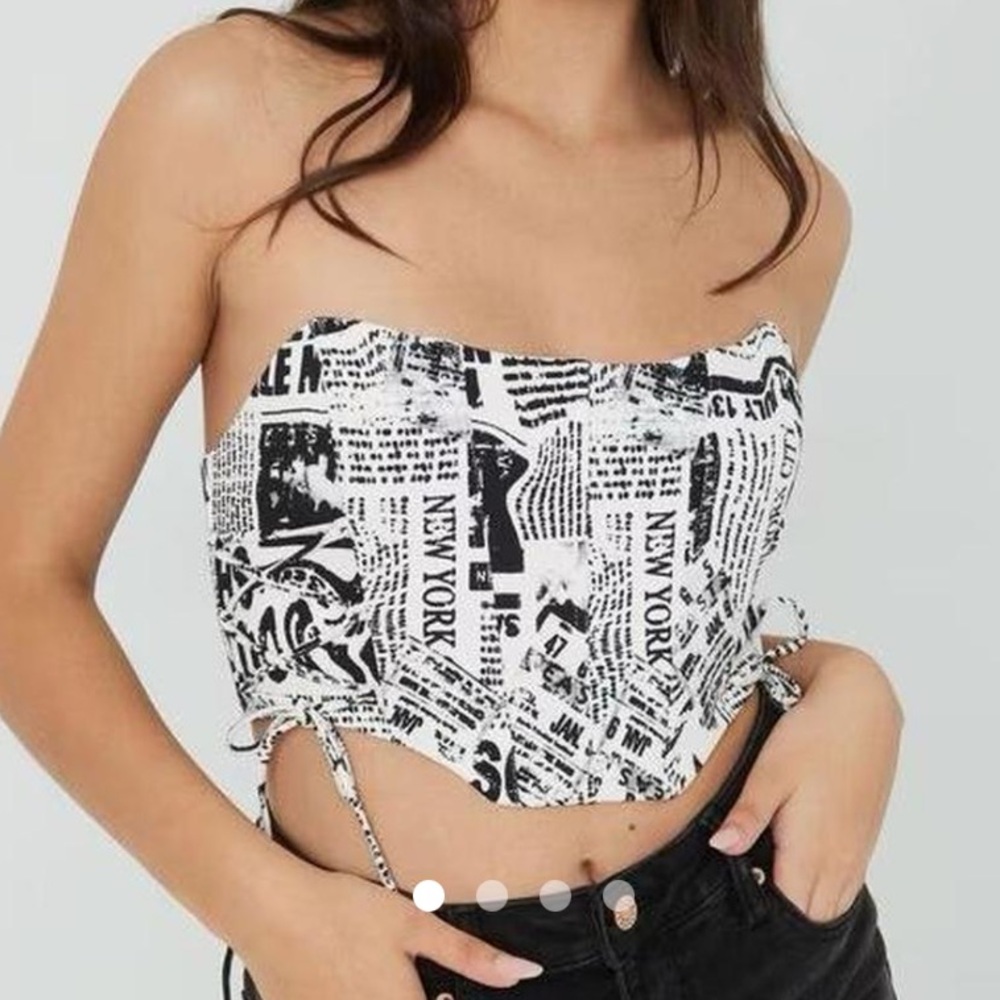 Black & White Newspaper Print Strapless Corset Top